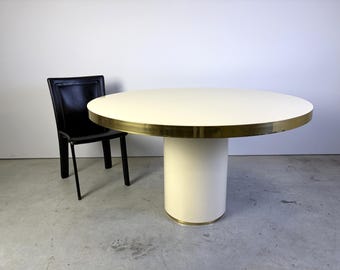 ラッカー仕上げの木製と真鍮製の円形ダイニングテーブル、1970年代 - イタリア - ヴィンテージ イタリア製ラッカー仕上げダイニングテーブル - ミッドセンチュリー ダイニングテーブル - リージェンシー