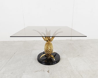 Brass and marble pineapple coffee table, 1970s  - glass coffee table - vintage brass side table - regency side table