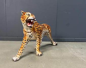 Vintage Ceramic Leopard | Giovanni Ronzan Lenci School, Italian