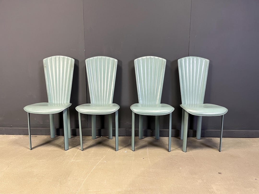 Vintage Green Leather Dining Chairs, 1980s - Set of 4 - Vintage Leather ...