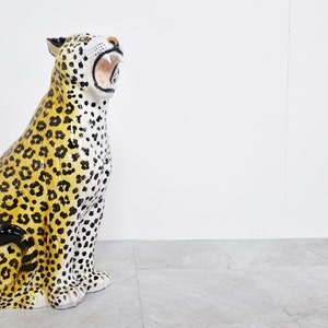 Italian Glazed Terracotta Leopard Figure, 1960s - hollywood regency leopard sculpture - ceramic leopard - italian leopard statue