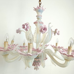 Vintage floral murano glass chandelier, 1950s - mid century modern glass chandelier - vintage glass chandelier