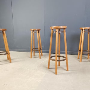 Vintage wooden bar stools, 1960s - set of 4 - vintage wooden bar stools - brutalist stools - oak bar stools - vintage bar stools