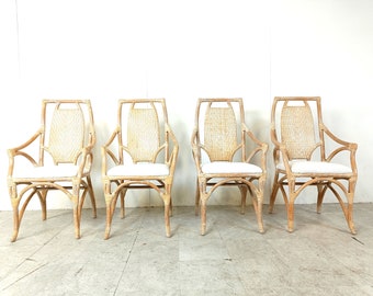 Sillas de comedor de bambú vintage, años 60 - sillas de comedor modernas de mediados de siglo - silla de ratán - sillas de tela boucle - sillas vivai del sud