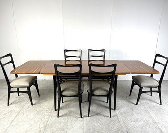 Mid century italian dining set, 1950s - vintage italian dining chairs - extendable vintage dining table - wooden dining table