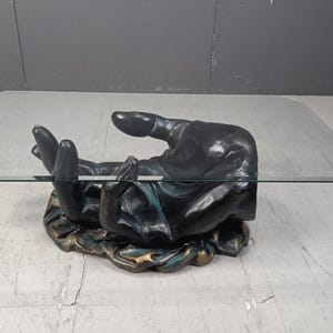 Vintage hand shaped coffee table, 1980s - vintage stone coffee table - vintage bronze coffee table - sculptural coffee table