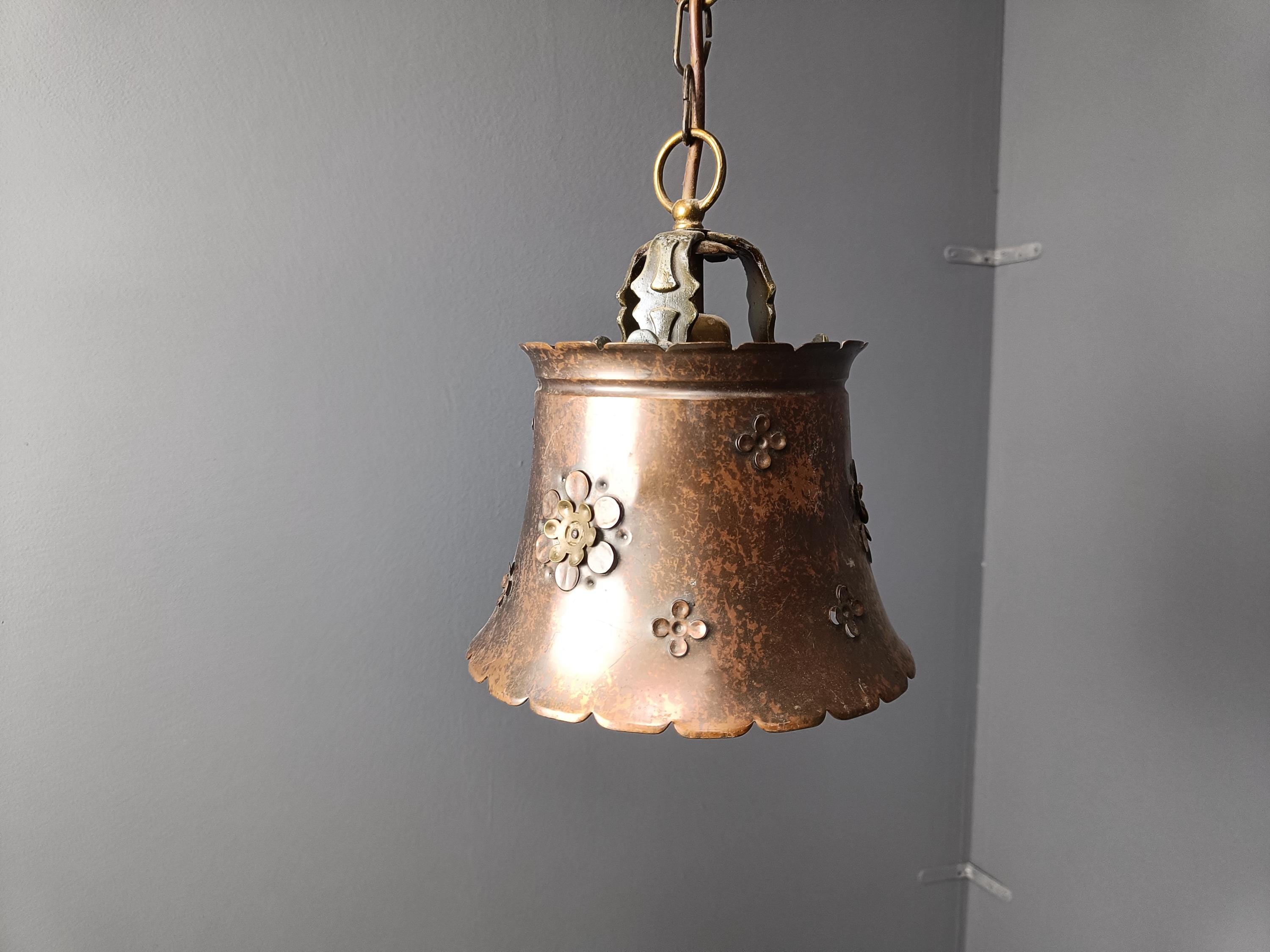 Brutalist copper pendant light, 1970s - vintage copper lamp - vintage pendant light - rustic copper lamp