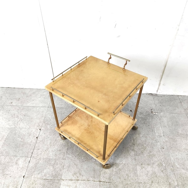 Italian Lacquered Goatskin / Parchment Serving Bar Cart by Aldo Tura, 1960s - Vintage design trolley - Chic Italian vintage bar cart