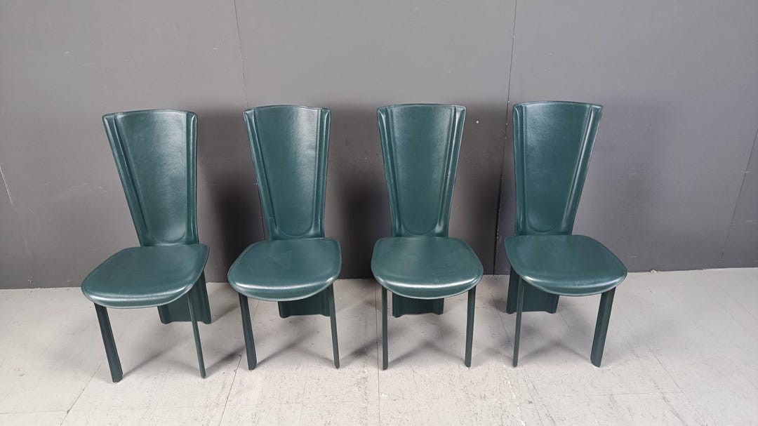 Vintage Green Leather Dining Chairs, 1980s - Set of 4 - Vintage Leather ...