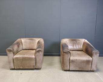 Juego de 2 sillones De Sede DS47, década de 1960 - sofá de cuero moderno de mediados de siglo - sofá de cuero vintage - sofá de cuero gris - sofá extensible