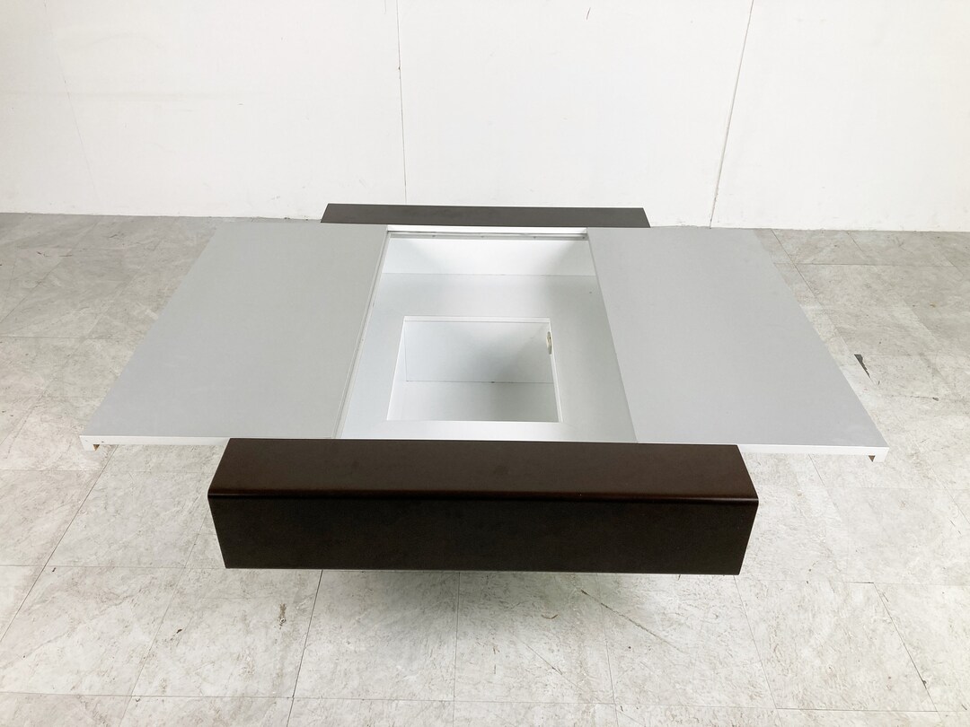 Vintage Hidden Bar Coffee Table, 1970s Willy Rizzo Style Coffee Table