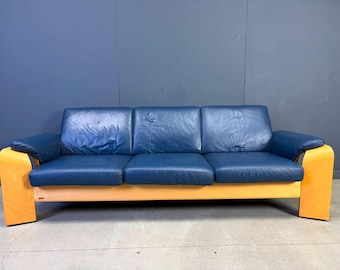 Vintage Pegasus 3 seater reclining sofa by Ekornes, Norway, 1990s - vintage leather sofa - viontage scandinavian sofa - design sofa