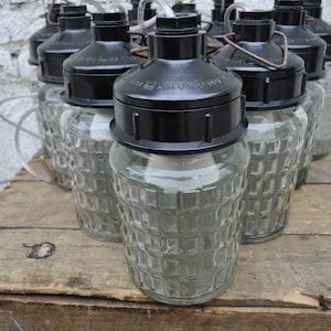 Industrial &#39;mason jar&#39; lights, 1970s - vintage industrial lamps - small glass lamps - bakelite pendant lights