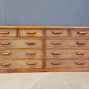 Vintage rattan and bamboo chest of drawers, 1970s - mid century rattan sideboard - vintage rattan cabinet - rattan drawer cabinet
