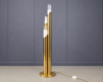 Lámpara de pie vintage de latón y cristal de Murano, Italia, década de 1970 - lámpara de pie de diseño vintage - lámpara de pie de mediados de siglo