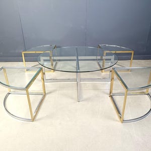 Large coffee table set by Maison Charles, 1970s - vintage nesting tables - brass coffee table - chrome coffee table - hollywood regency