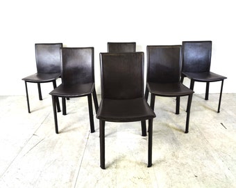 Black leather dining chairs, set of 6 - 1980s - vintage leather dining chairs - black dining chairs - italian dining chair