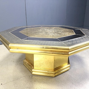 Vintage coffee table by Rodolfo Dubarry, 1970s -  brass coffee table - octogonal brass coffee table - hollywood regency coffee table