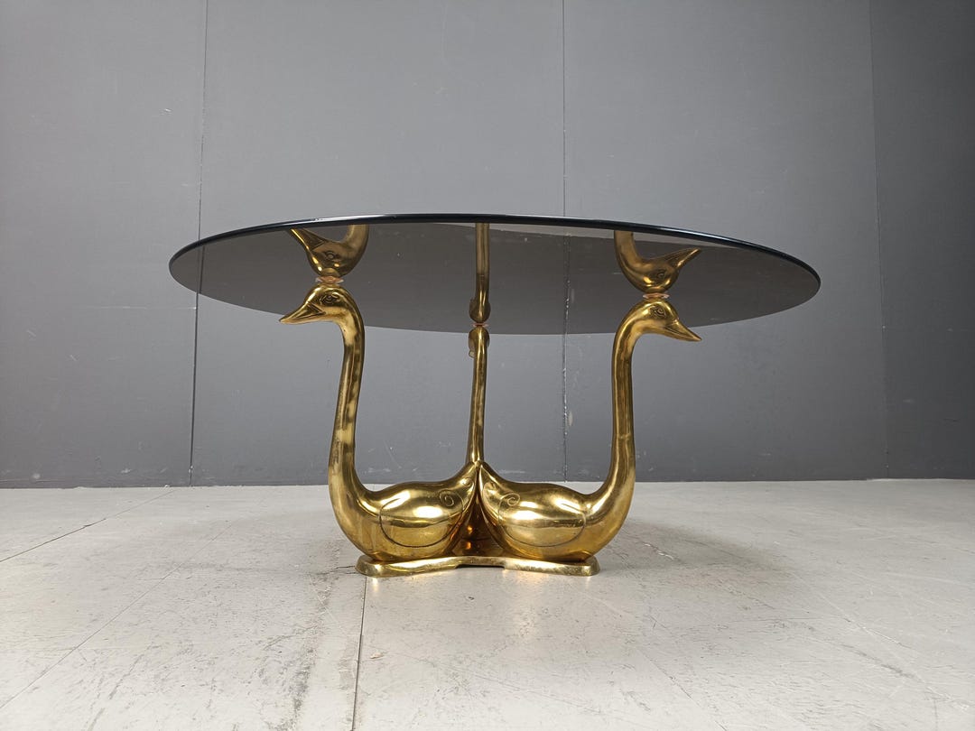 Vintage Brass Swan Coffee Table, 1970s - Hollywood Regency Coffee Table ...