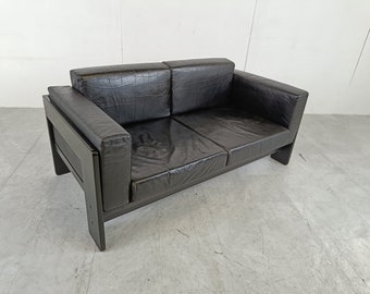 Tobia Scarpa 'Bastiano' 2-Sitzer Sofa von Knoll, 1970er Jahre - schwarzes Ledersofa - vintage Ledersofa - vintage italienisches Sofa