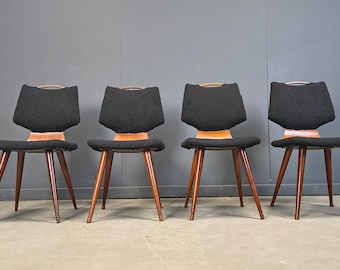 Mid century scandinavian dining chairs, 1960s - vintage scandinavian dining chairs - plywood dining chairs - boucle dining chairs