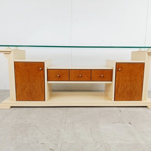 Vintage lacquer and burl wood credenza, 1980s - vintage sideboard - hollywood regency sideboard - vintage sideboard