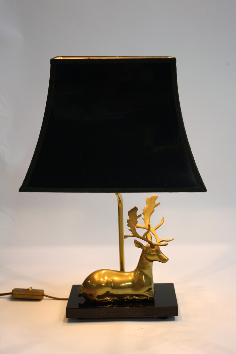 Vintage Brass Deer Table Lamp 1970s Mid Century Sculptural Hollywood Regency