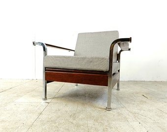 Art deco armchair, 1950s - vintage wooden armchair - chrome armchair - art deco lounge chair