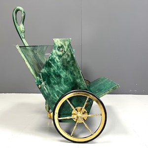 Italiaans gelakte geitenleer zwaanbarwagen van Aldo Tura, jaren 60 - Vintage designtrolley - Chique Italiaanse vintage barwagen