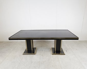Vintage lacquer and brass dining table, 1970s - hollywood regency dining table - vintage lacquer dining table - pierre vandel dining table
