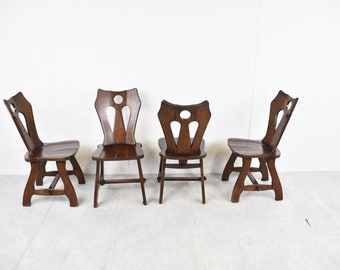 Vintage brutalist dining chairs, 1960s - solid wood dining chairs - vintage dining chairs - oak dining chairs