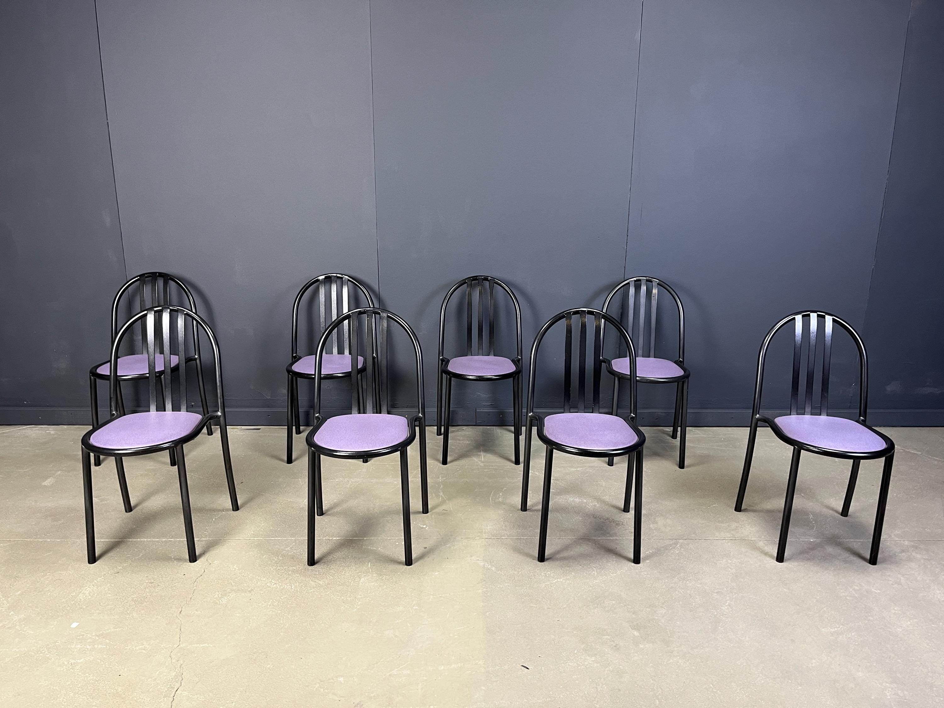 Set of Nr 222 chairs by Robert Mallet-Stevens, 1980s, Set of 8 - vintage dining chairs - minimalist dining chairs