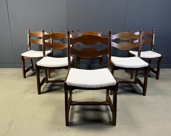 Vintage brutalist dining chairs, set of 6 - 1960s - vintage wooden chairs- brutalist chairs- mid century dining chairs - vintage chairs
