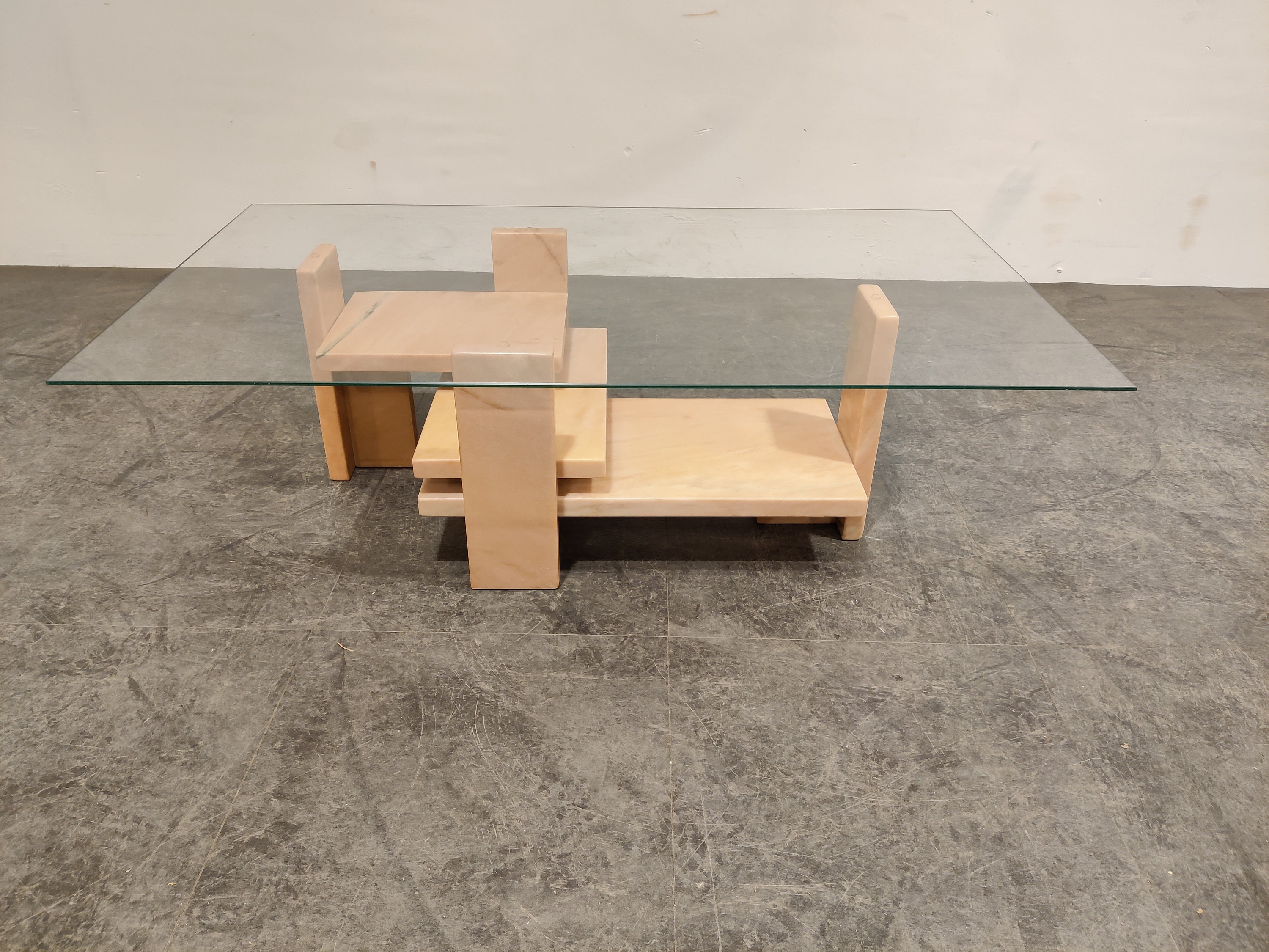 Vintage pink marble coffee table by Willy Ballez 1970s Etsy