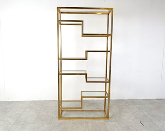 Vintage brass wall unit, 1970s - hollywood regency wall unit - golden wall unit - design shelf - vintage etagere