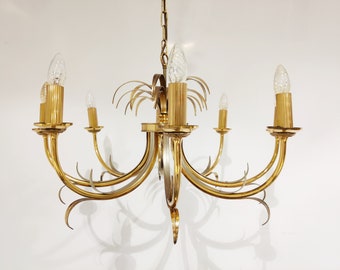 Theodore Alexander large ornate metal 8 light pineapple chandelier