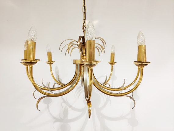 Brass and Chrome Pineapple Chandelier 1970s Brass Regency