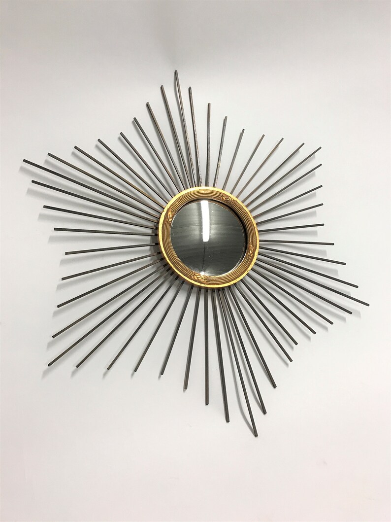 Vintage Sunburst Mirror 1960 S France Hollywood Regency Style Butler Fisheye Convex Antique