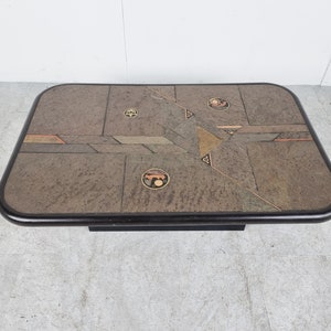 Paul Kingma attributed coffee table, 1980s - brutalist coffee table - slate coffee table - metal and stone tbale - kingma coffee table