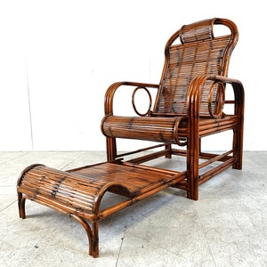 Mid century rattan and bamboo garden chair, 1950s - vintage chaise longue - wicker lounge chair