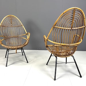 Pair of Mid-Century chairs by Rohé Noordwolde, 1960&#39;s, Netherlands - Vintage rotan chairs - rohe noordwolde chairs - 1960s lounge chairs