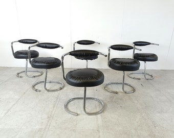 Vintage cobra dining chairs by Giotto Stoppino, 1970s - black dining chairs - vintage dining chairs - chrome dining chairs