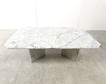 Vintage white marble coffee table, 1970s - marble cocktail table - stone coffee table - white marble - living room table