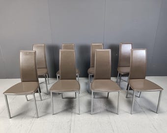 Vintage Belgian leather dining chairs set of 8 - vintage dining chairs - high quality dining chairs - design chairs