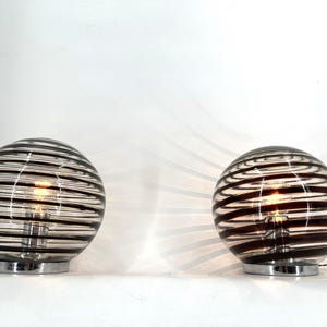 Pair of murano swirl glass table lamps, 1970s - vintage murano glass table lamp - chrome table lamps - venini lamps