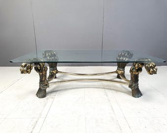 Vintage brass flower coffee table, 1970s - tulip coffee table - hollywood regency coffee table - willy daro coffee table - vintage table