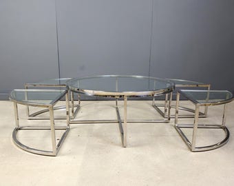 Chromed coffee table set with nesting tables, 1970s  - vintage nesting tables - chrome coffee table - hollywood regency