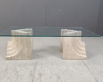 Vintage travertine coffee table Italy , 1970s - modernist coffee table - stone coffee table - design table - vintage table