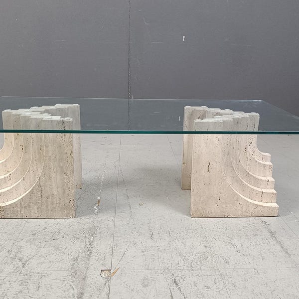 Vintage travertine coffee table Italy , 1970s - modernist coffee table - stone coffee table - design table - vintage table