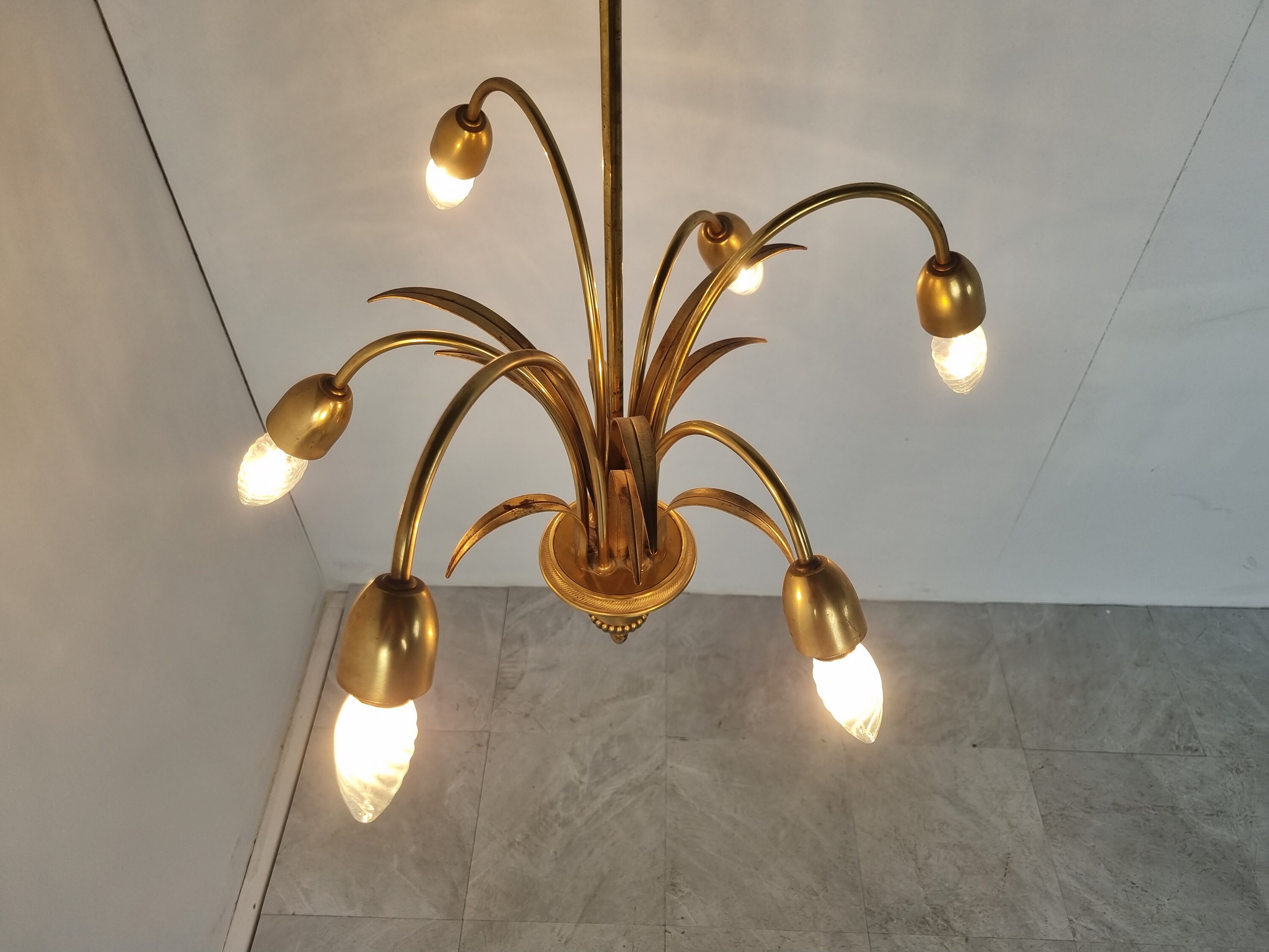 Brass Pineapple Chandelier 1970s Vintage Chandelier Hollywood